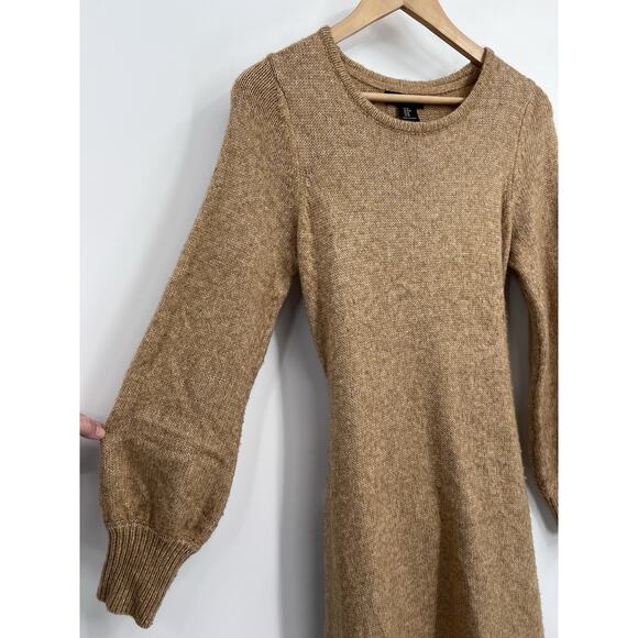 Rachel Zoe Tie Back Crew Neck Maxi Sweater Dress Medium Camel Brown Minimalist - Picture 3 of 5